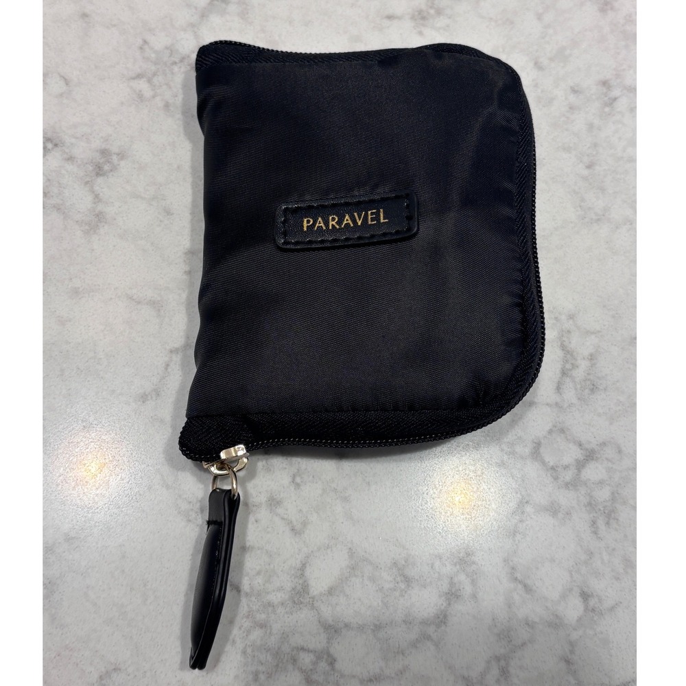 Paravel Fold-Up Pouch Black Nylon Packable Cosmetic Pack‎ Travel Pouch Stripe
